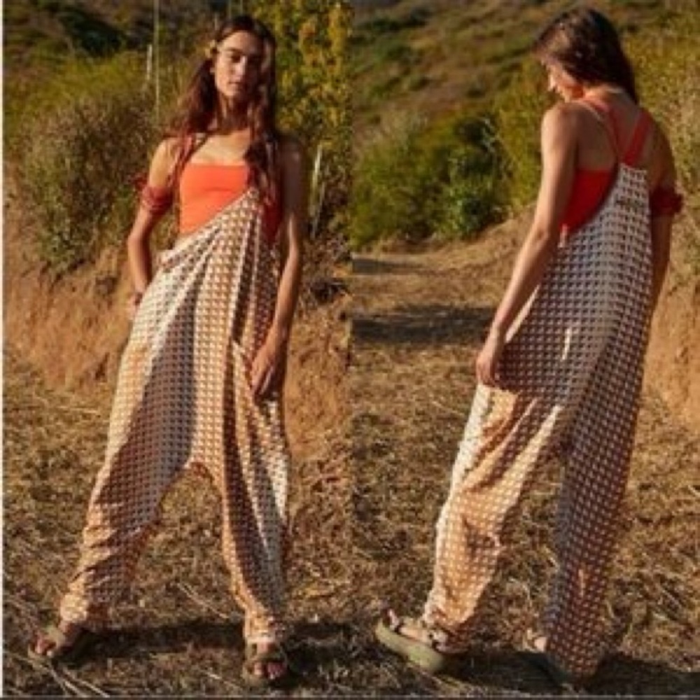 FP Movement by Free People Beige Printed Harem Jumpsuit
